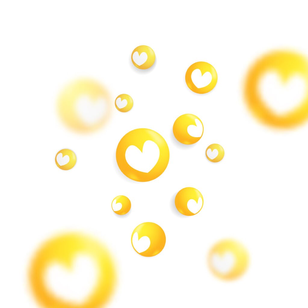 Yellow bubbles floating with a white heart in the centre, symbolising Vitamin D, the sunshine vitamin.